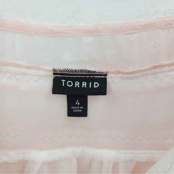 Torrid Coquette Chiffon Clip-Dot Lace Blouse Top Blush Pink Girly Romantic 4X - Picture 11 of 14